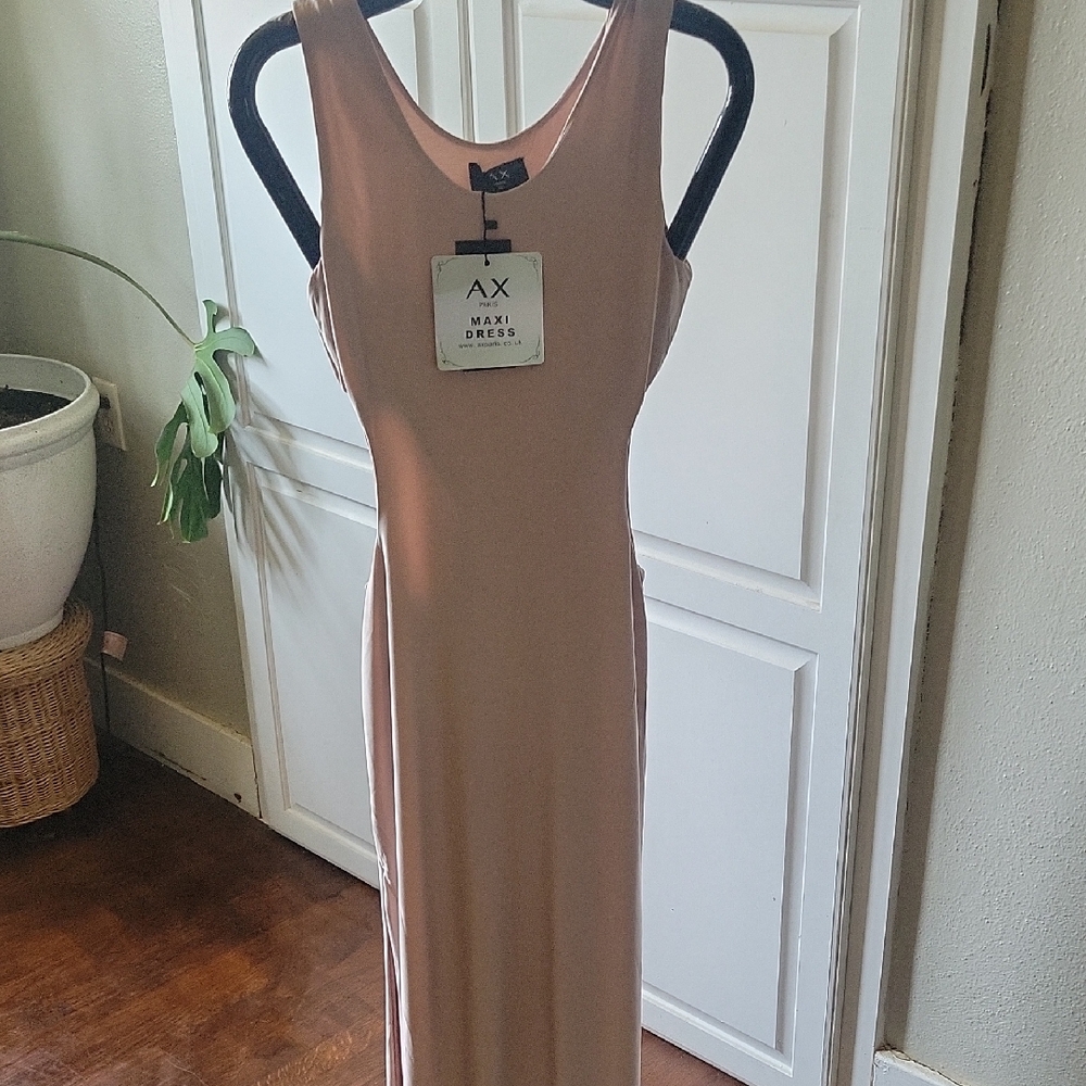 AX Paris Tan Sheath Maxi Dress Sleeveless Scoop Neck